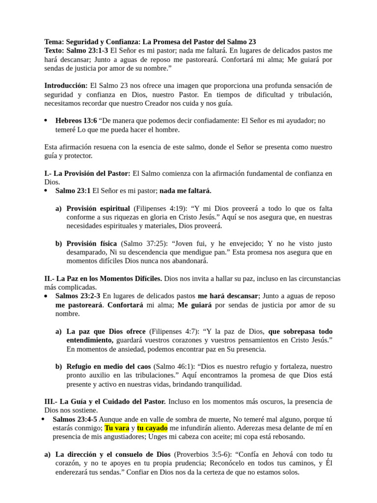 Seguridad y Confianza en el Salmo 23 | PDF | Salmos | Fe