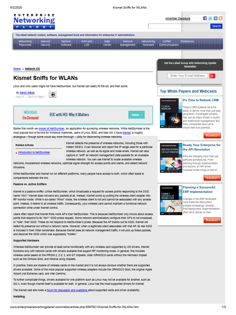 Kismet Sniffs For WLANs | PDF | Computer Network | Wireless Lan