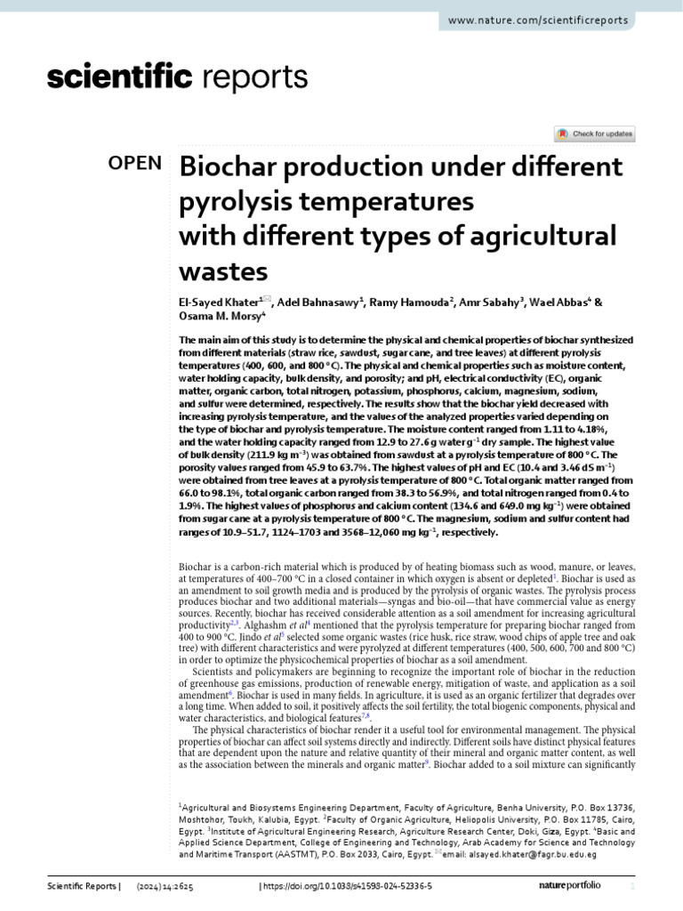Biochar Properties from Agricultural Wastes | PDF | Soil | Pyrolysis