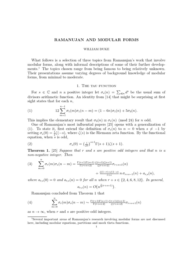 Ramanujan's Insights on Modular Forms | PDF | Conjecture | Mathematics