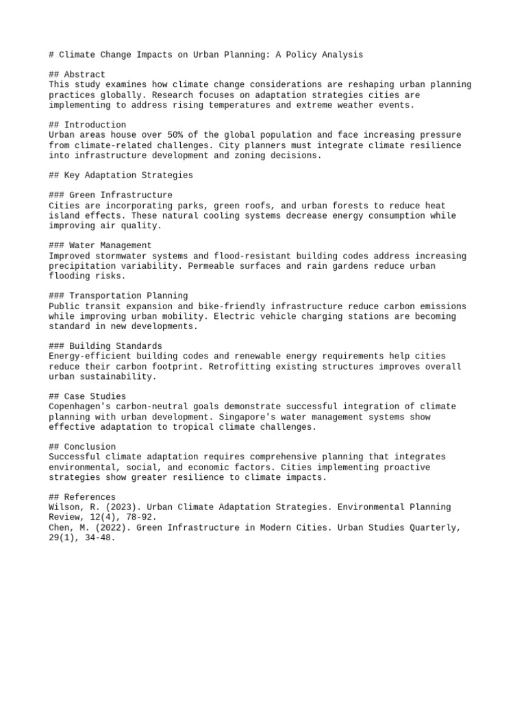 Climate Change Impacts On Urban Planning A Policy Analysis | PDF