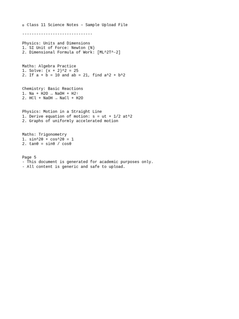 Class 11 Science Exampler Notes | PDF
