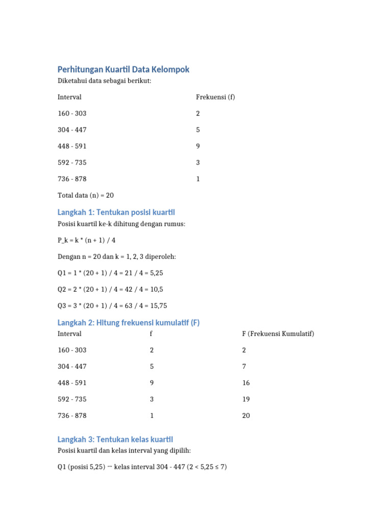 Perhitungan Kuartil Data Kelompok | PDF