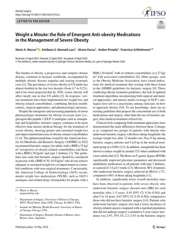 Role of Anti-Obesity Medications | PDF | Bariatric Surgery | Obesity