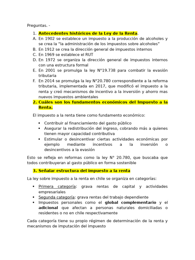 Historia y Estructura del Impuesto a la Renta en Chile | PDF ...