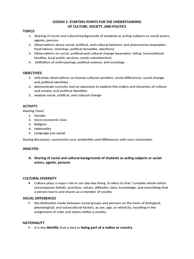 Lesson 1 Starting Points of Ucsp | PDF | Anthropology | Gender