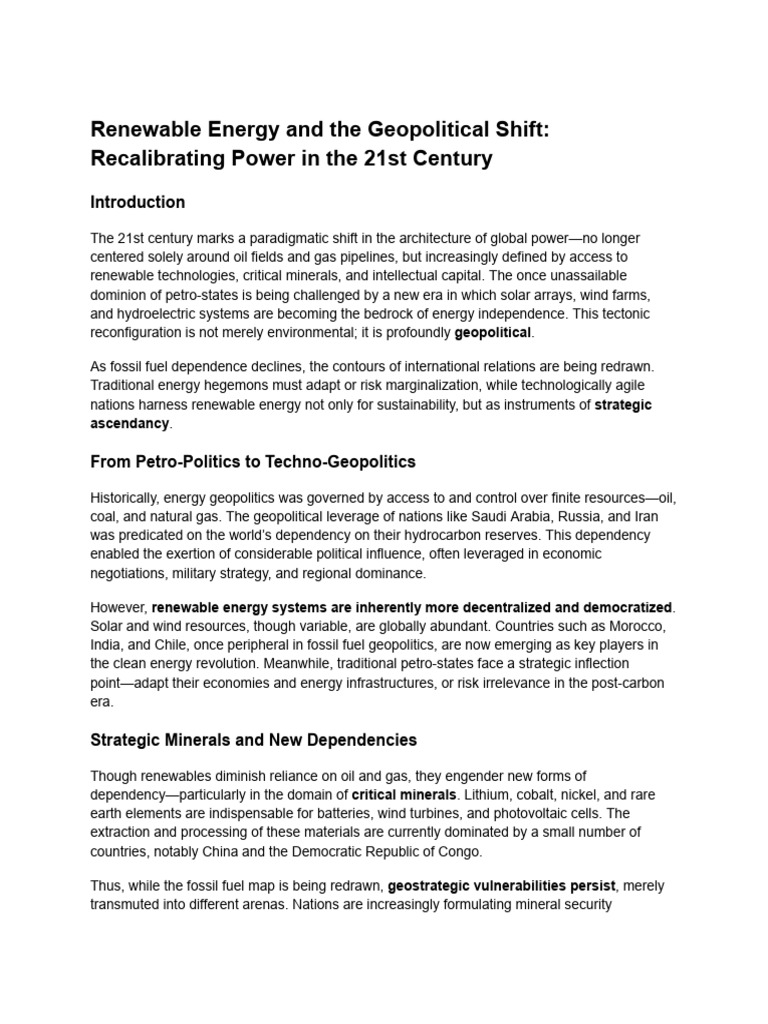 Renewable Energy and The Geopolitical Shift - Recalibrating Power in ...