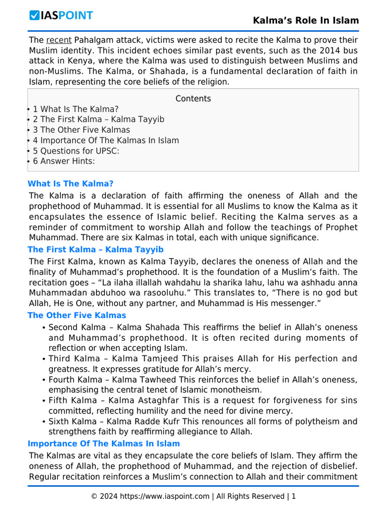 Understanding the Kalma in Islam | PDF | Monotheism | Prophets And ...