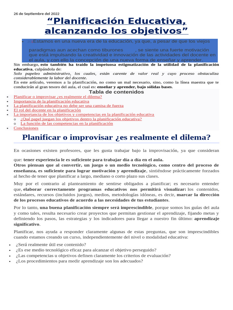 Planificación Educativa: Clave para el Éxito | PDF | Plan de estudios ...