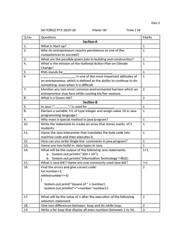 IT Exam Questions for Entrepreneurs and Java | PDF | Integer (Computer ...