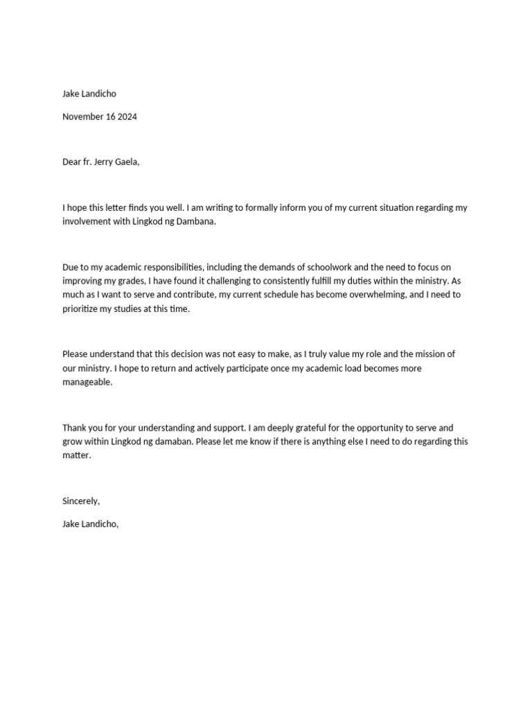 Jake Landicho's Ministry Withdrawal Notice | PDF