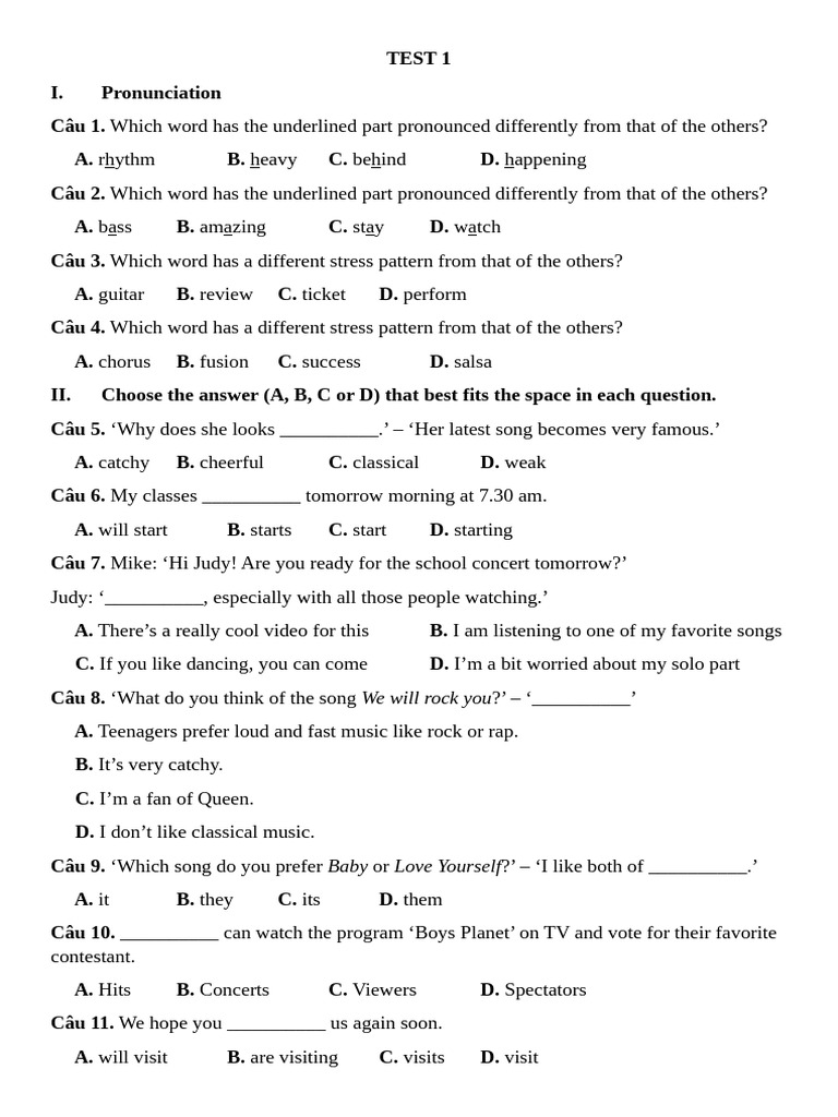 Grade 7 Review Test Unit 7.1 | PDF | Songs | Recorded Music