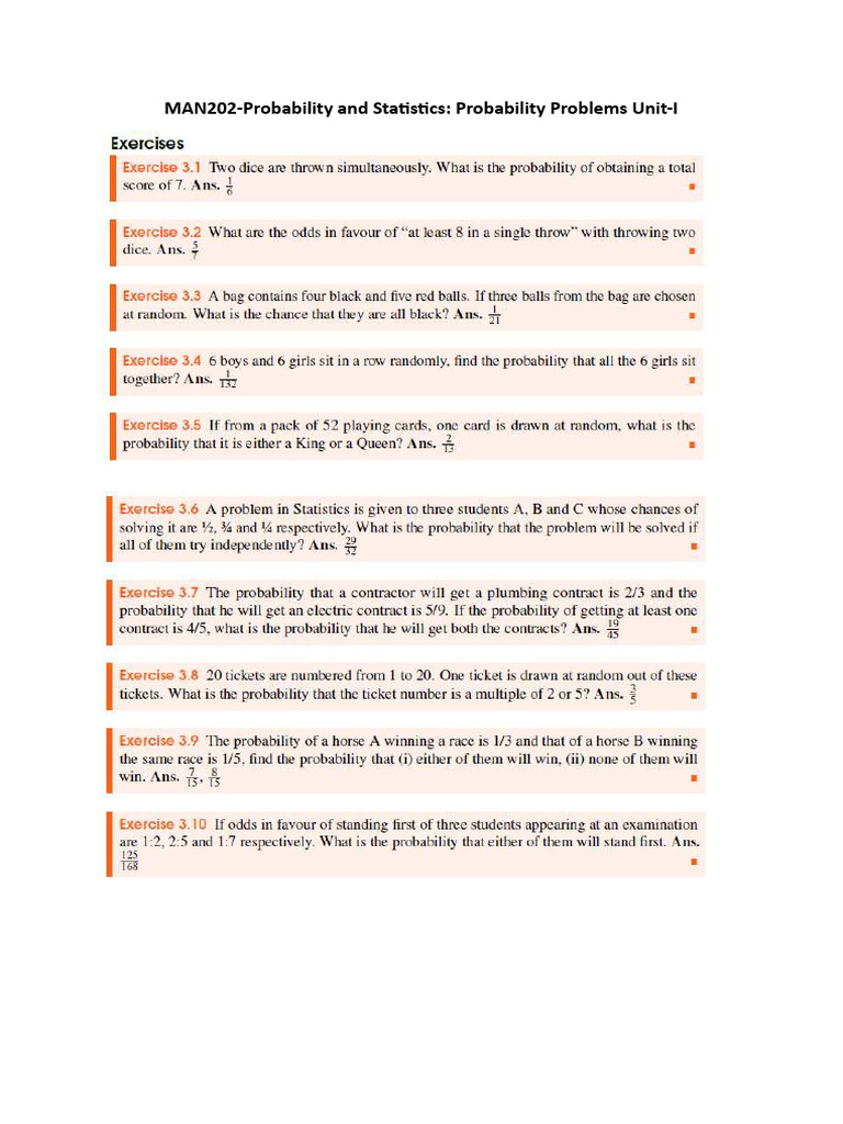 Probability Problems Unit I Pdf