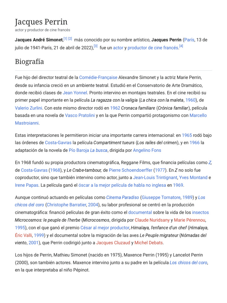 Jacques Perrin - Wikipedia, La Enciclopedia Libre | PDF