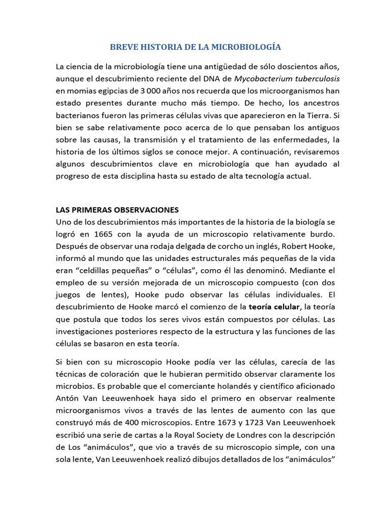 Lectura - Parte 1 - Historia y Avances de La Microbiología 736 | PDF ...