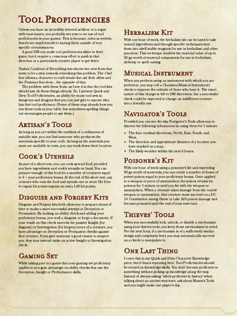 Enhancing D&D Tool Proficiencies Guide | PDF | Dungeons & Dragons ...