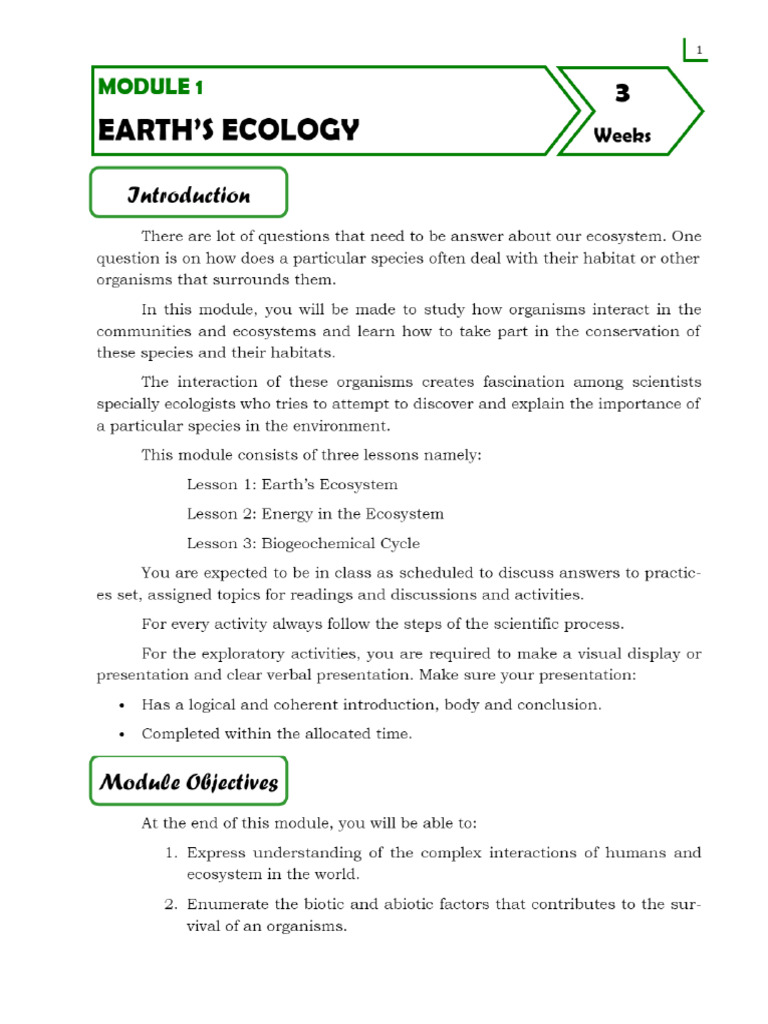Module in People and The Earths Ecosystem | PDF