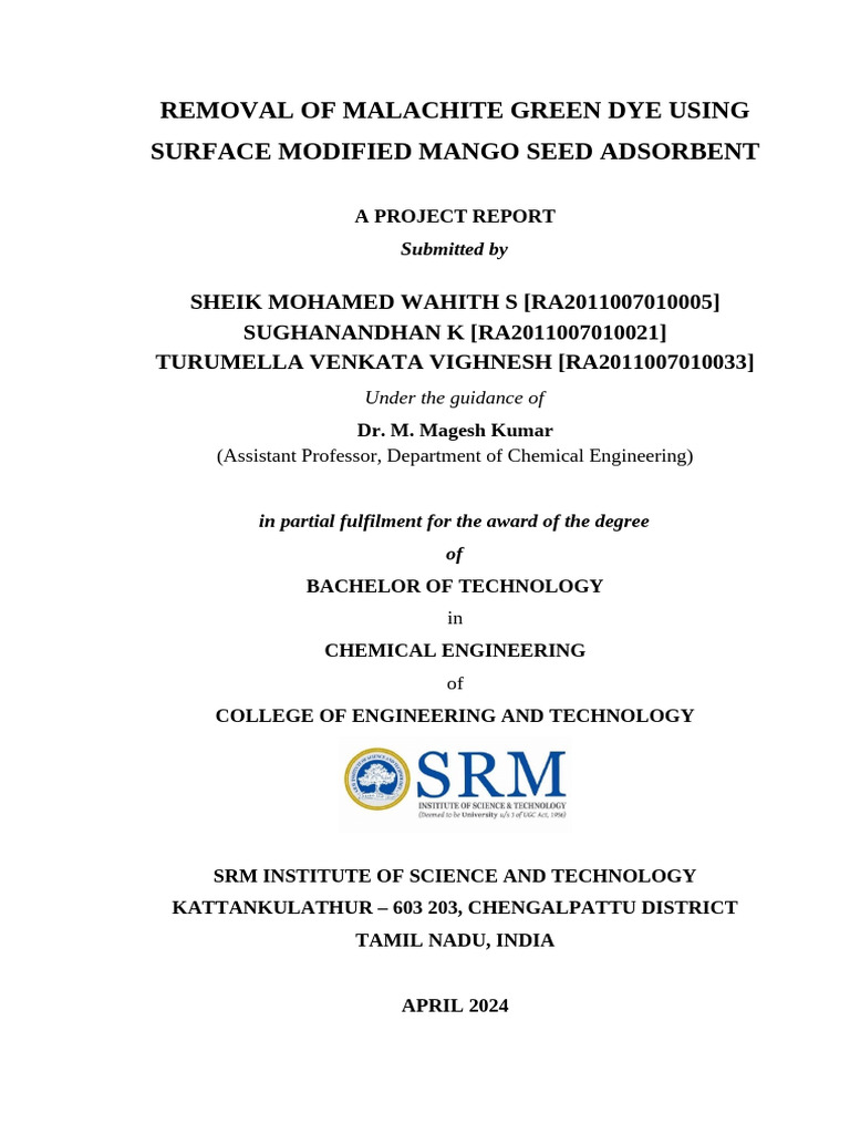 Major Project Group 6 Report. Final | PDF | Adsorption | Reclaimed Water