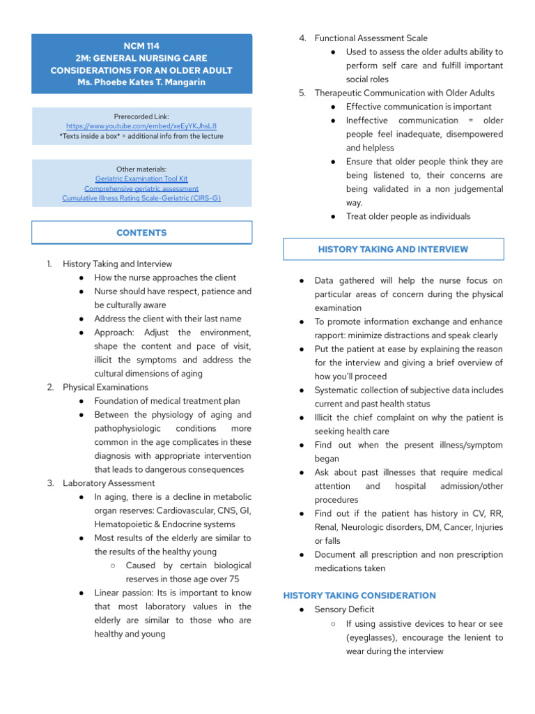 2M General Nursing Care Considerations For An Older Adult 1 | PDF ...