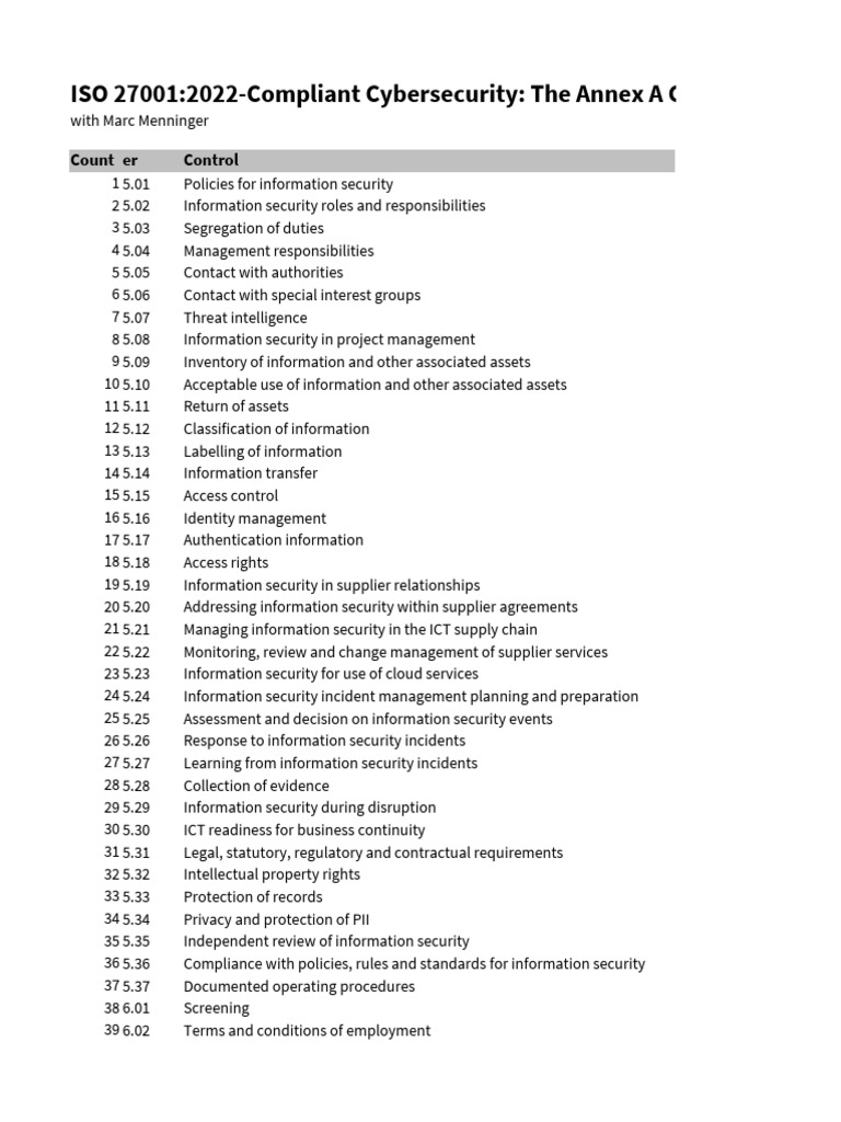 ISO 27001 Annex A Control Overview | PDF | Information Security ...