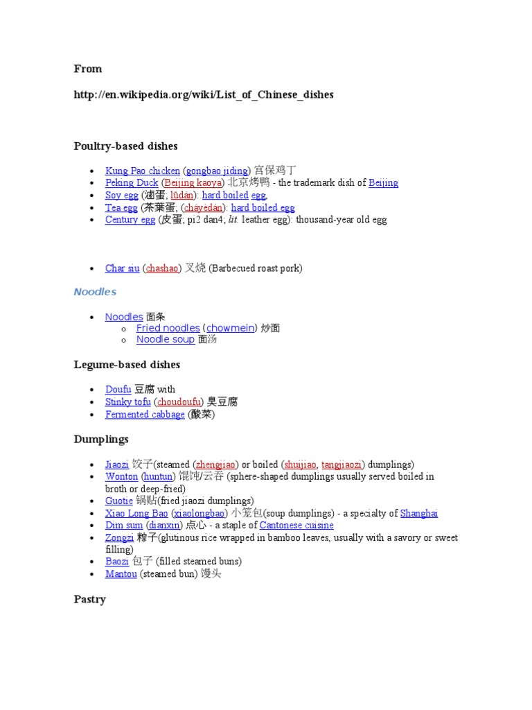 Chinese Food Names (With Hanzi) | PDF