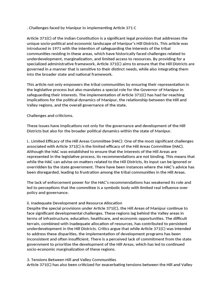Challenges of Article 371C in Manipur | PDF | Governance | Social Policy