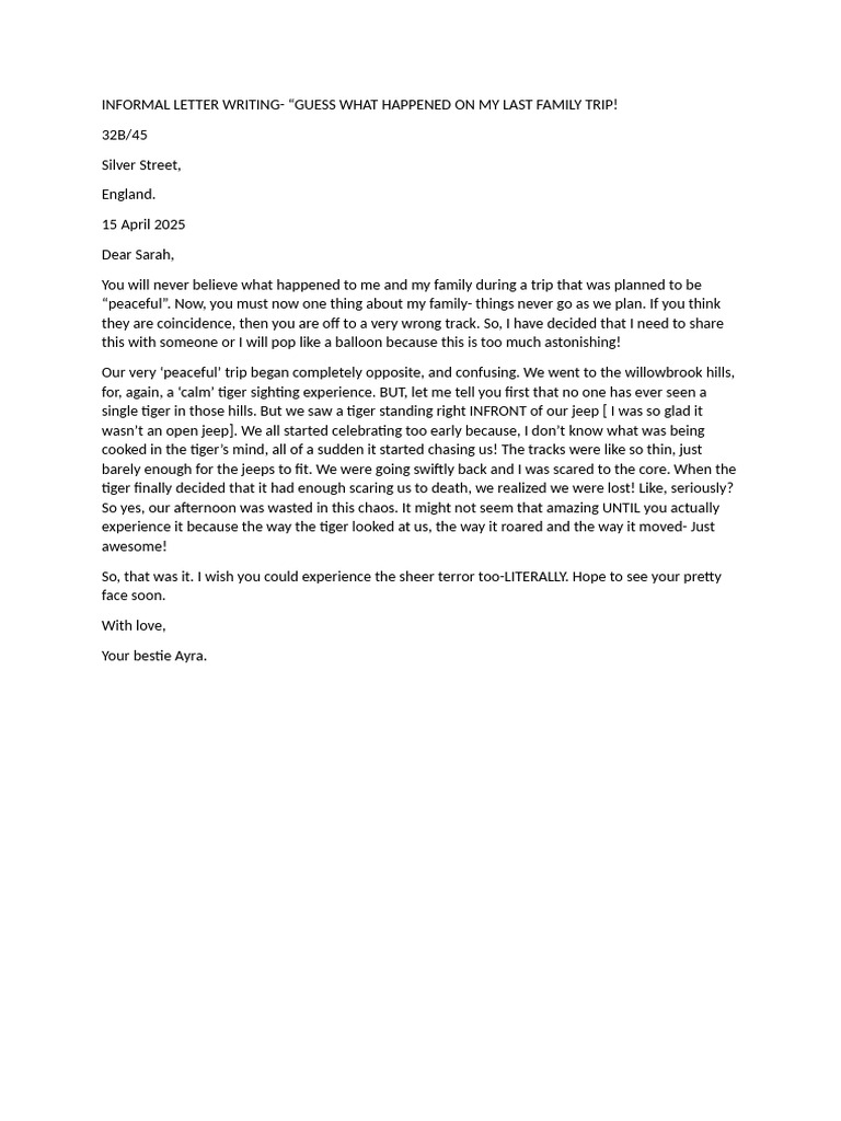 Family Trip Adventure Letter | PDF