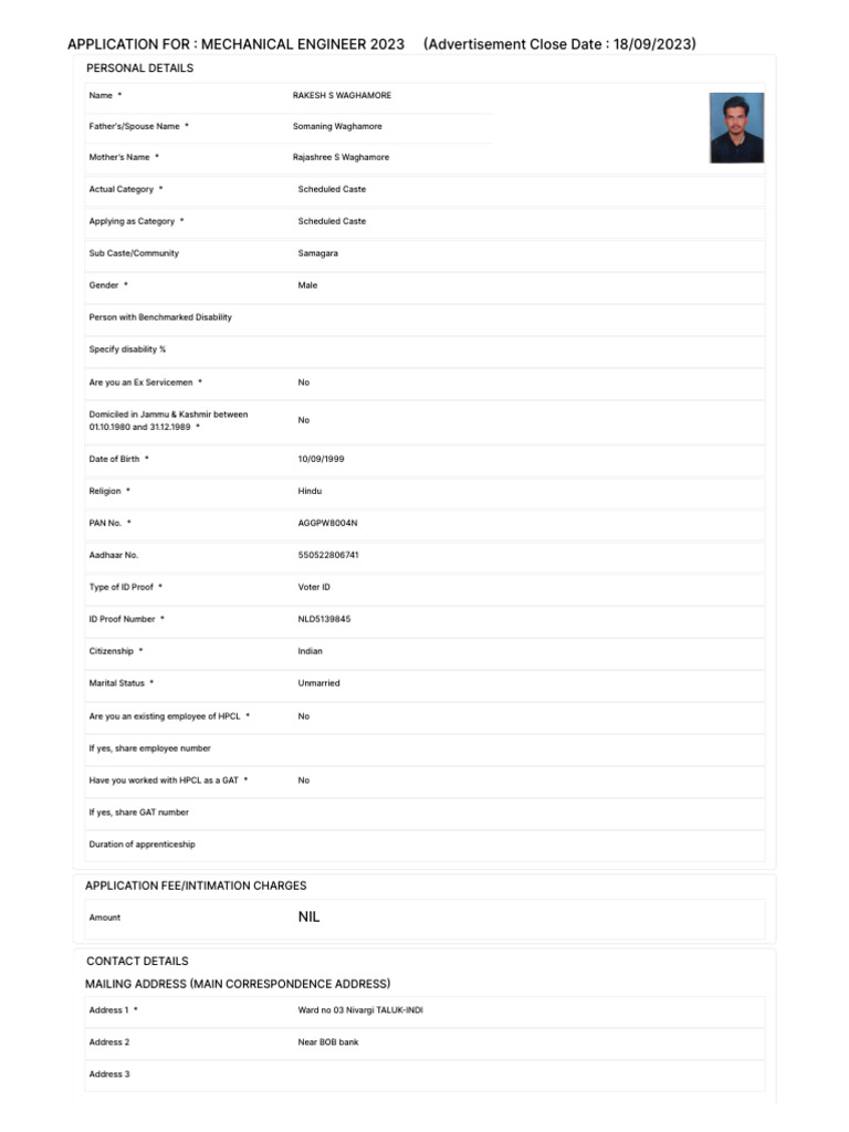 HPCL Application Form | PDF