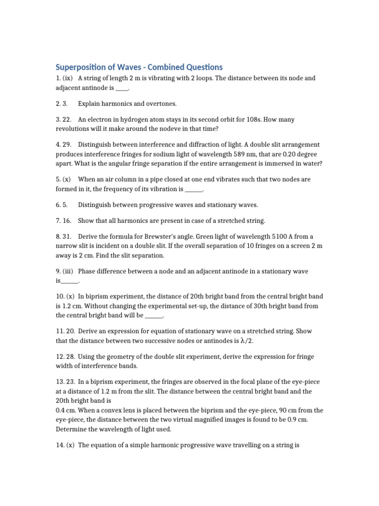 Superposition of Waves: Key Questions | PDF | Waves | Wavelength