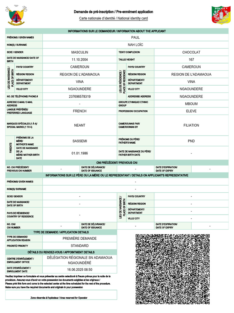 Demande de carte d'identité au Cameroun | PDF