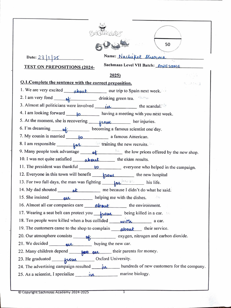 Preposition Practice Test 2024 | PDF | Chess Theory | Chess