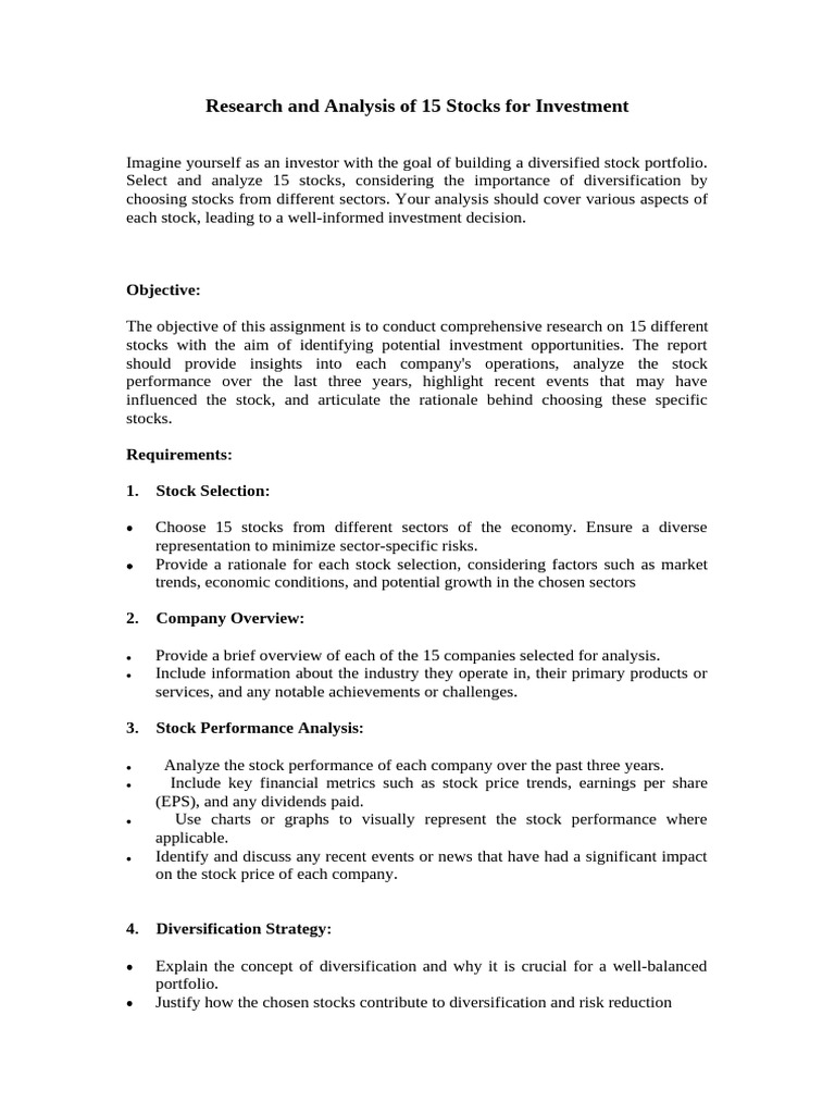 Research and Analysis of 15 Stocks For Investment | PDF | Investing ...