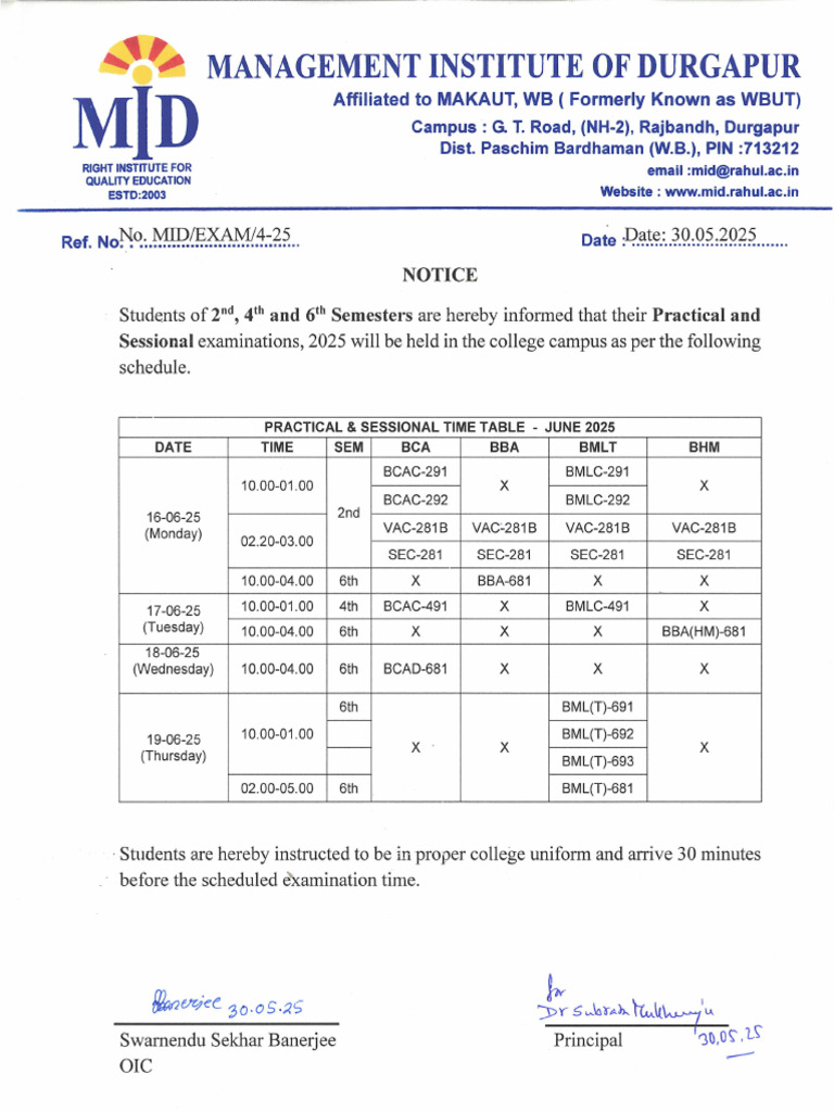Practical Exam Schedule June 2025 | PDF