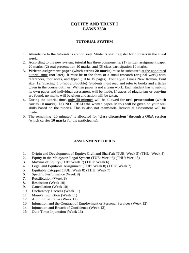 Equity and Trusts Tutorial Guidelines | PDF