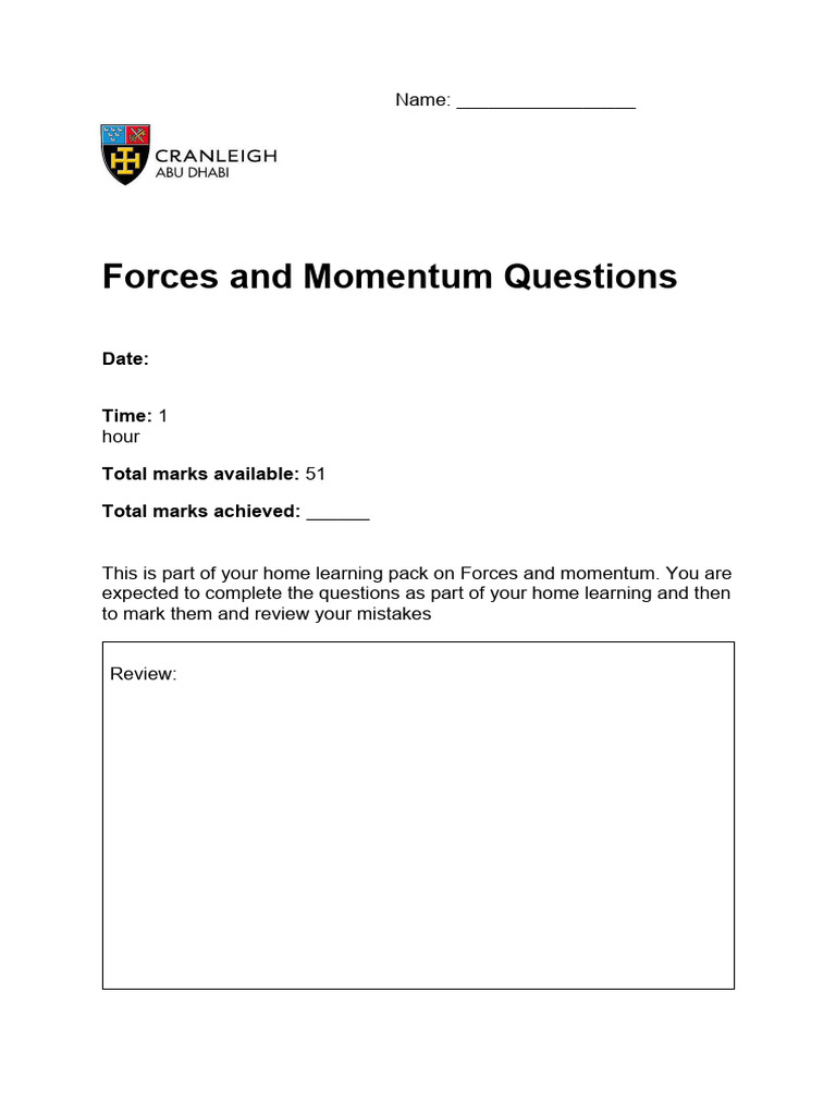 Forces and Momentum Home Learning | PDF | Collision | Force