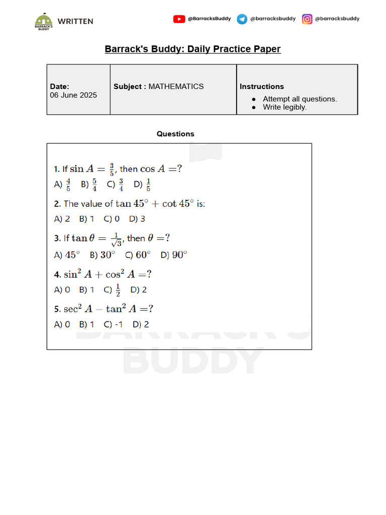 4DPP Mathematics Daily Practice Paper | PDF