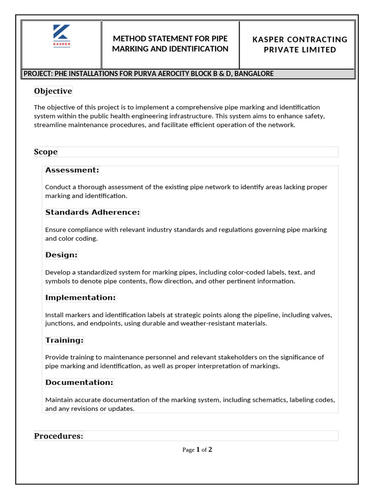 Pipe Marking Method Statement for PHE | PDF