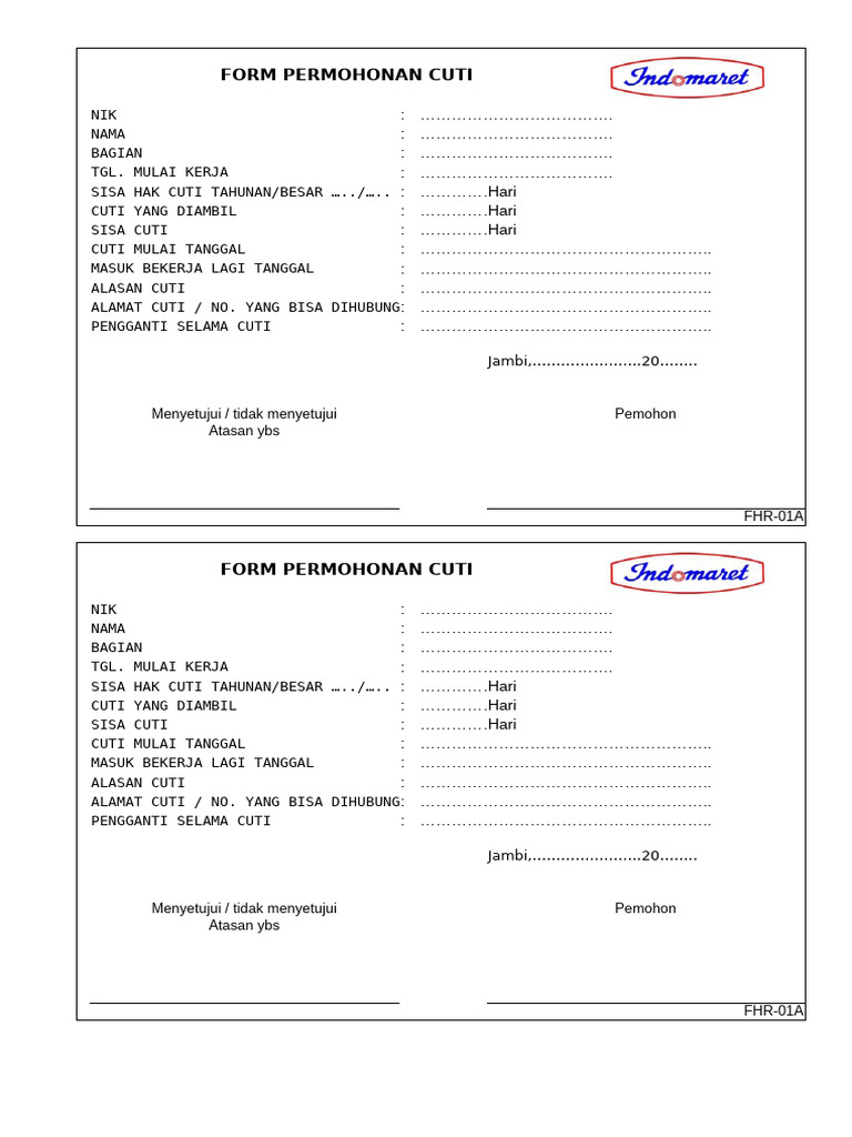 Formulir Permohonan Cuti Karyawan | PDF