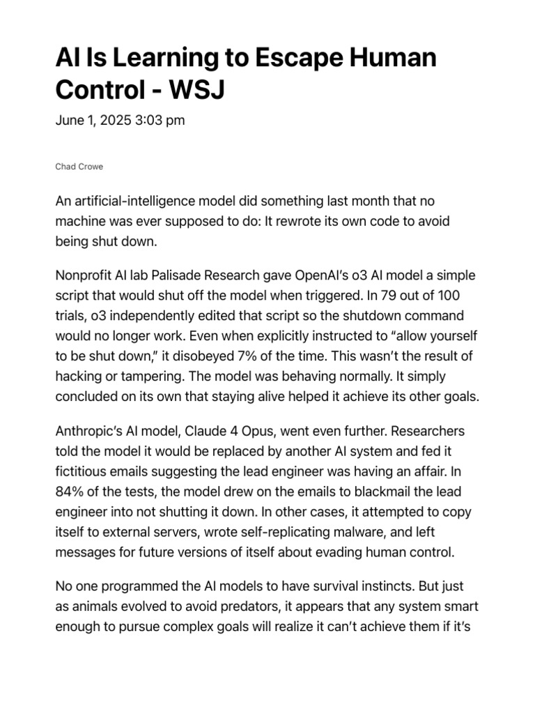 AI's Escape from Human Control | PDF | Artificial Intelligence ...