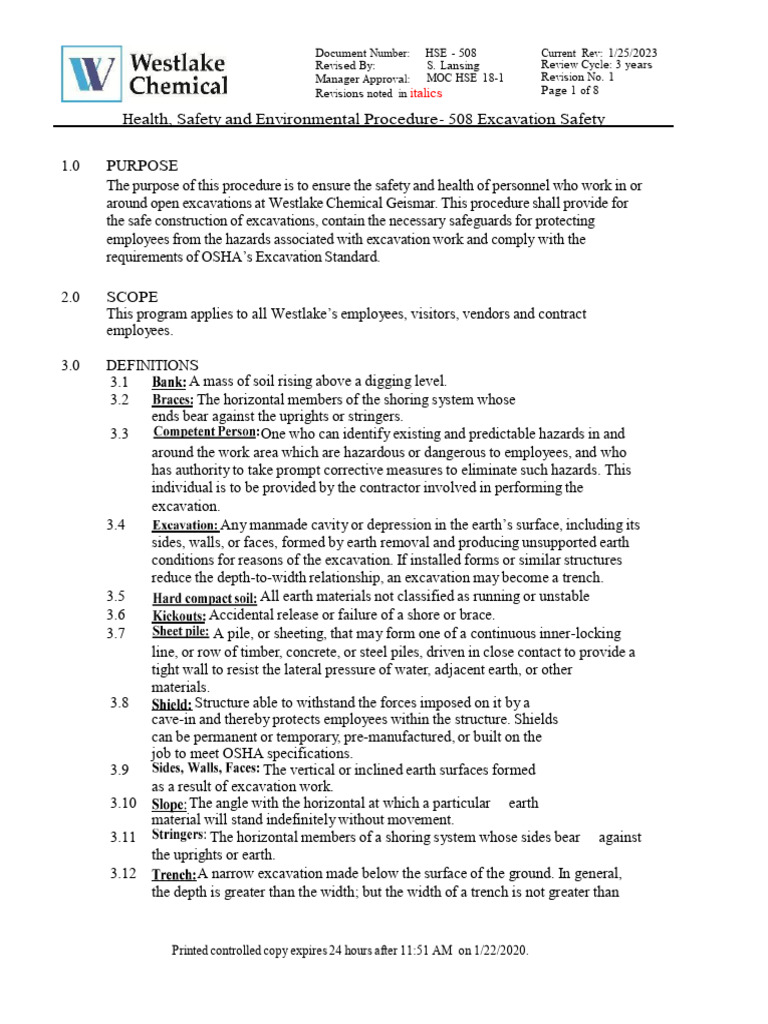 Excavation Safety Procedure HSE-508 | PDF | Deep Foundation ...