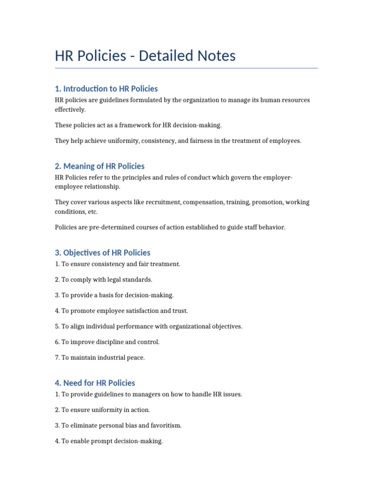 Comprehensive HR Policies Overview | PDF | Employment | Human Resource ...