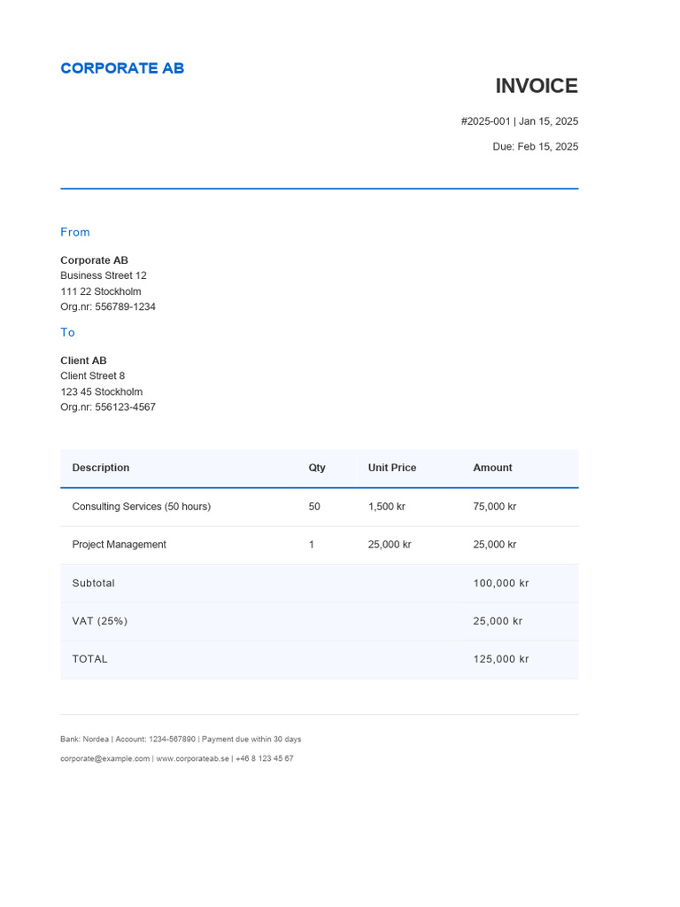 Invoice #2025-001 for Client AB | PDF