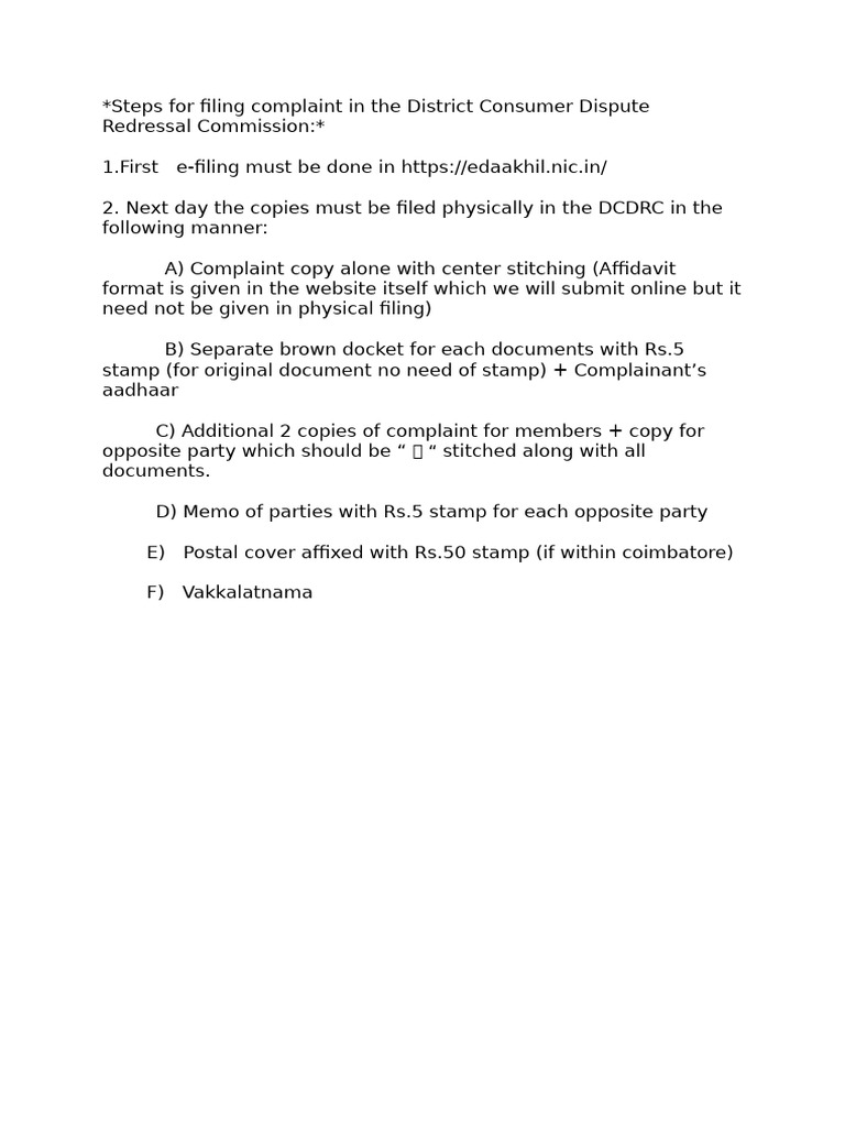Filing Complaints in DCDRC | PDF