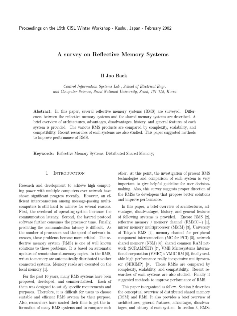 A Survey On Reflective Memory Systems - Reflective - Memory ...
