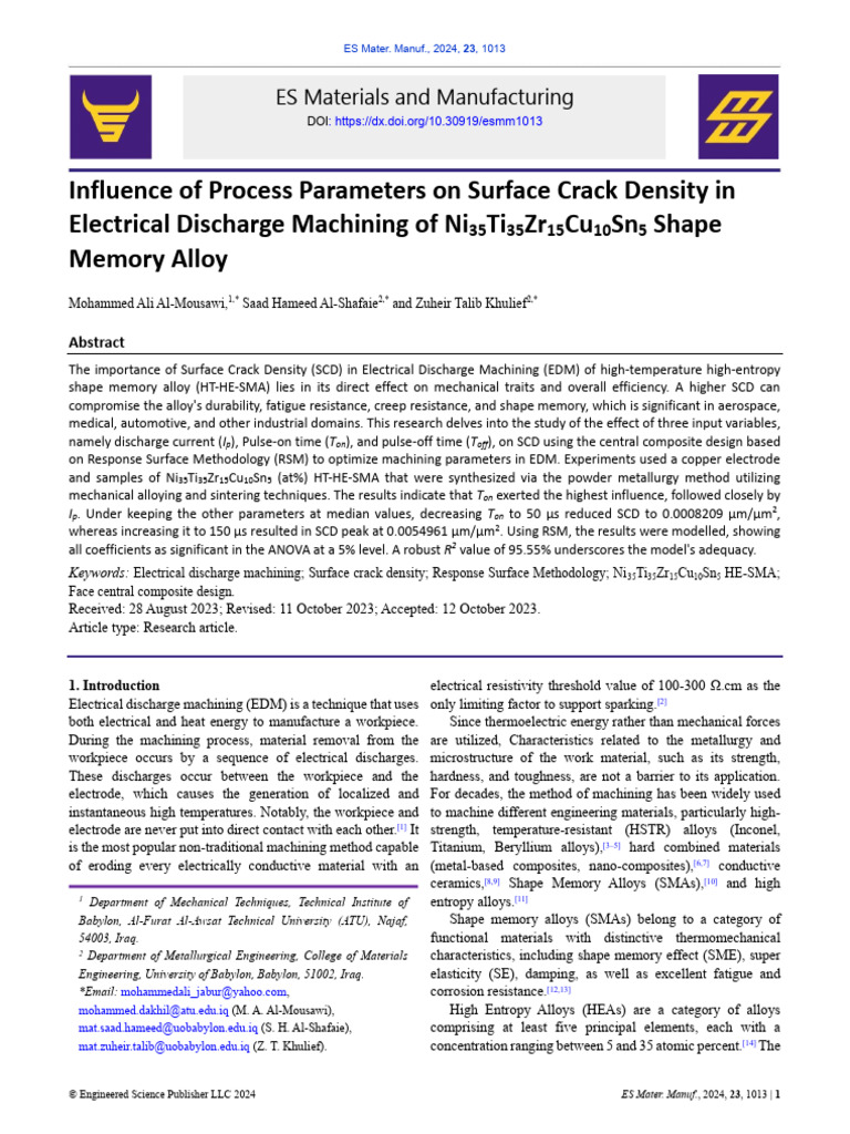 Influence of Process Parameters On Surface Crack Density in Electrical ...
