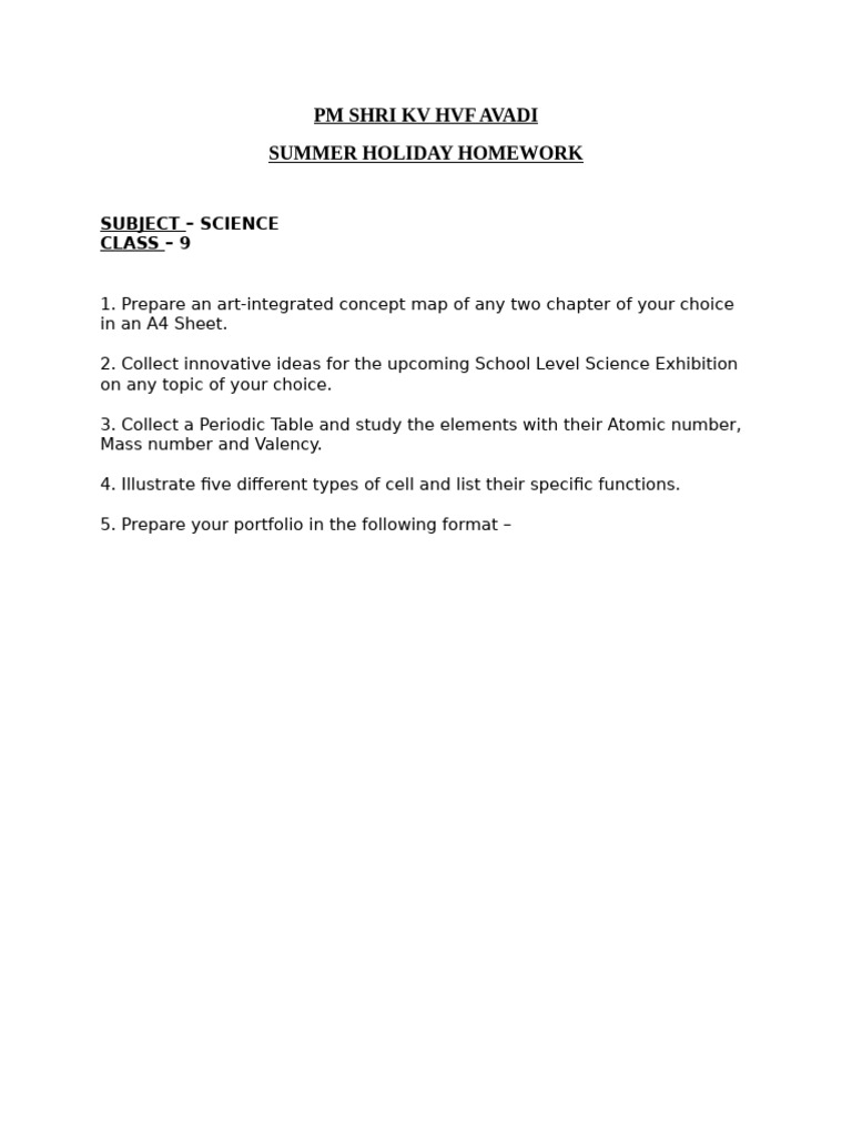 Class 9 Science Summer Homework Guide | PDF