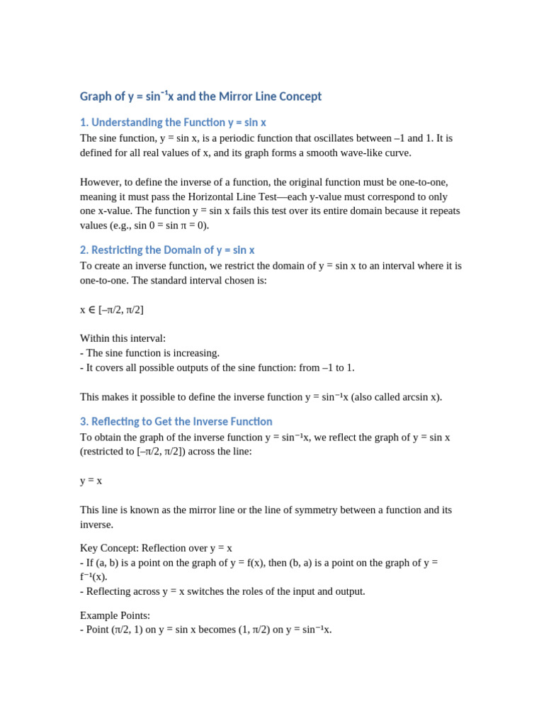 Inverse Sine Function and Its Graph | PDF
