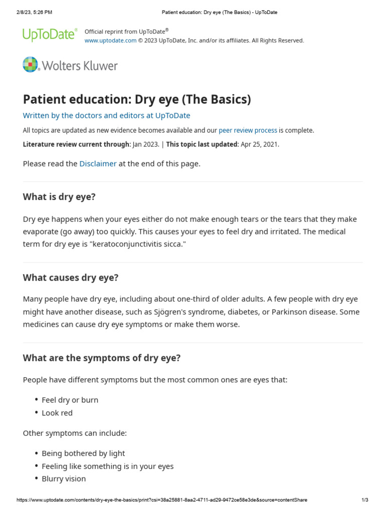 Understanding Dry Eye: Patient Guide | PDF | Diseases And Disorders ...