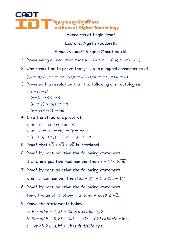 Exercises of Logic Proof - 250513 - 082618 | PDF