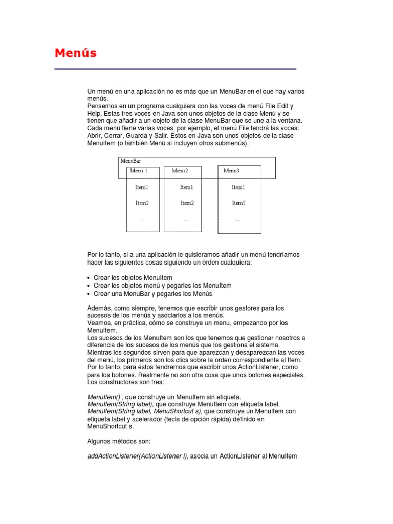 Creación de Menús en Java AWT | PDF | Ventana (informática) | Menú ...